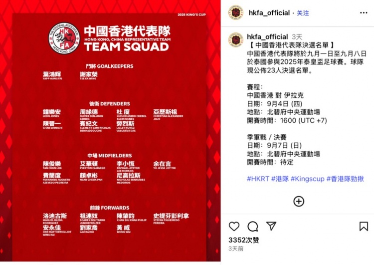 开云体育下载APP-中国香港队公布泰王杯阵容：李小恒、陈晋一等中超中甲球员在列